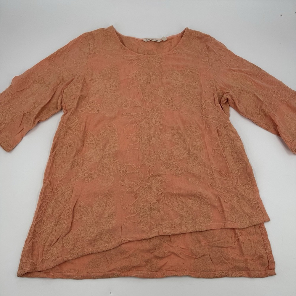 Soft Surroundings Embroidered Tunic Top Peach 3/4 Sleeve Women's M